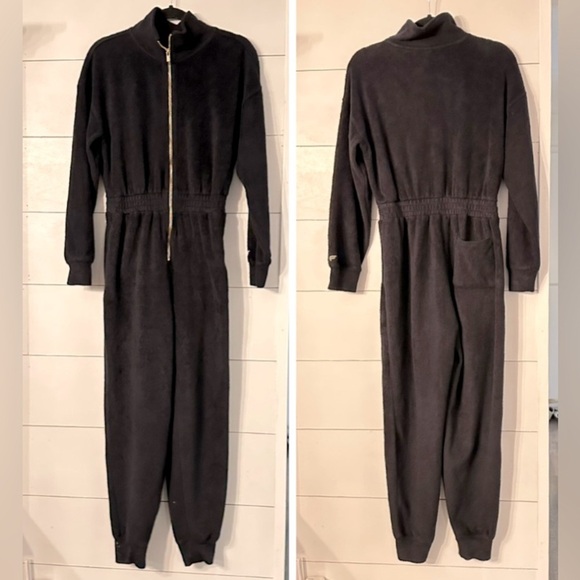 FABLETICS M Cozy cord woman black zip activewear casual soft onesie jumpsuit - Picture 2 of 16